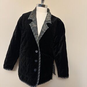Vintage Koos Black Quilted Velvet/Grey Paisley Reversible Jacket Size M